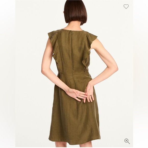 NWT - J. Crew - Ruffle-sleeve linen-cupro blend dress - Size 6 - Westhered Sand - Picture 3 of 7